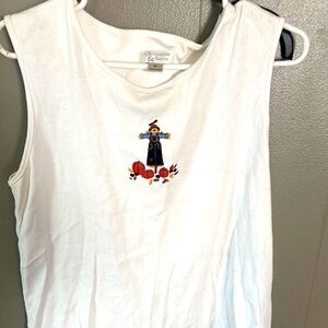Christopher & Banks White Tank with Embroidered Scarecrow